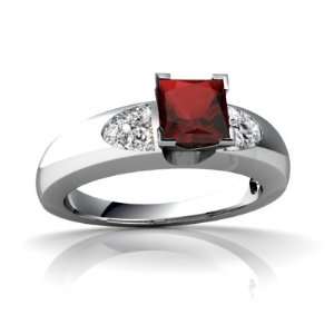   14K White Gold Square Genuine Garnet Engagement Ring Size 4.5 Jewelry