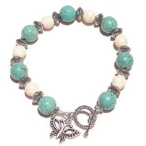   Turquoise, Creamy White Howlite & Tibetan Silver Bracelet 2cm Jewelry