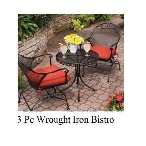  Outdoor Wrought Iron Bistro Set W / FREE Cushions 